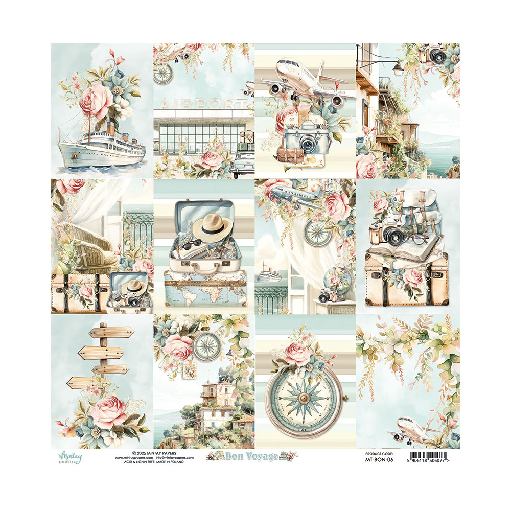 Papier do scrapbookingu 30,5 x 30,5 cm - Mintay - Bon Voyage 06