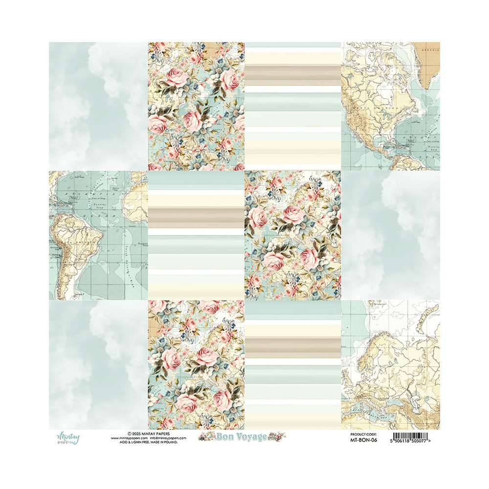 Papier do scrapbookingu 30,5 x 30,5 cm - Mintay - Bon Voyage 06