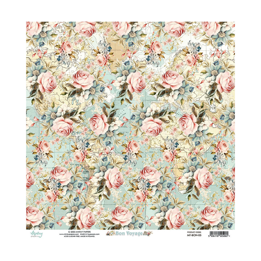 Papier do scrapbookingu 30,5 x 30,5 cm - Mintay - Bon Voyage 05
