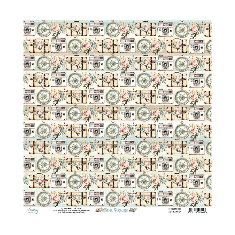 Papier do scrapbookingu 30,5 x 30,5 cm - Mintay - Bon Voyage 04
