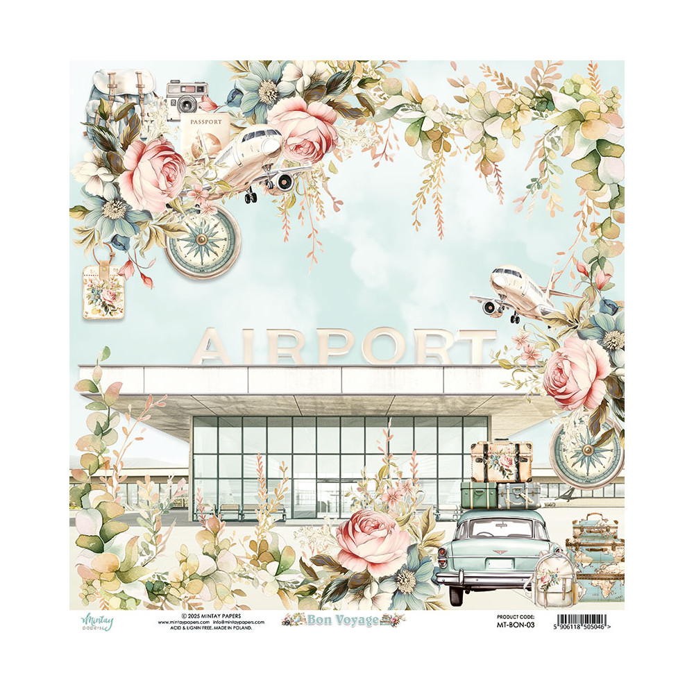 Scrapbooking paper 30,5 x 30,5 cm - Mintay - Bon Voyage 03