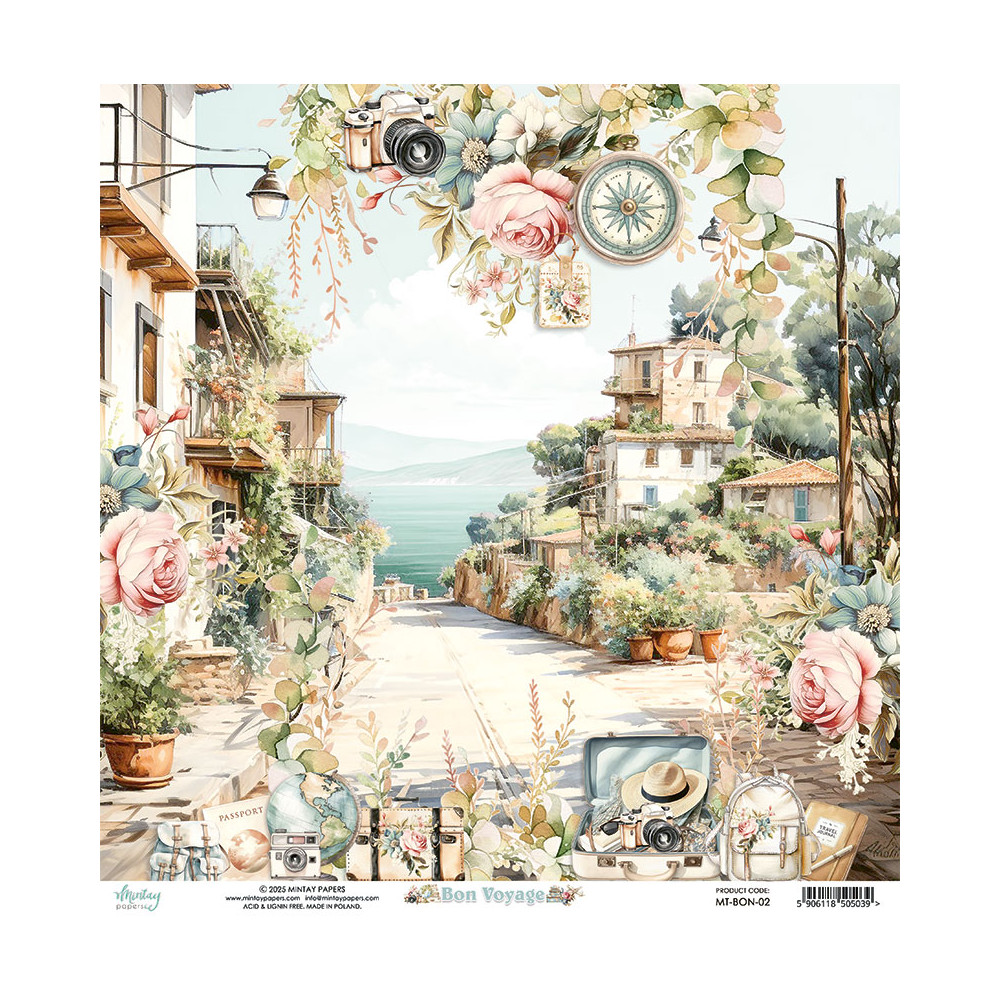 Papier do scrapbookingu 30,5 x 30,5 cm - Mintay - Bon Voyage 02