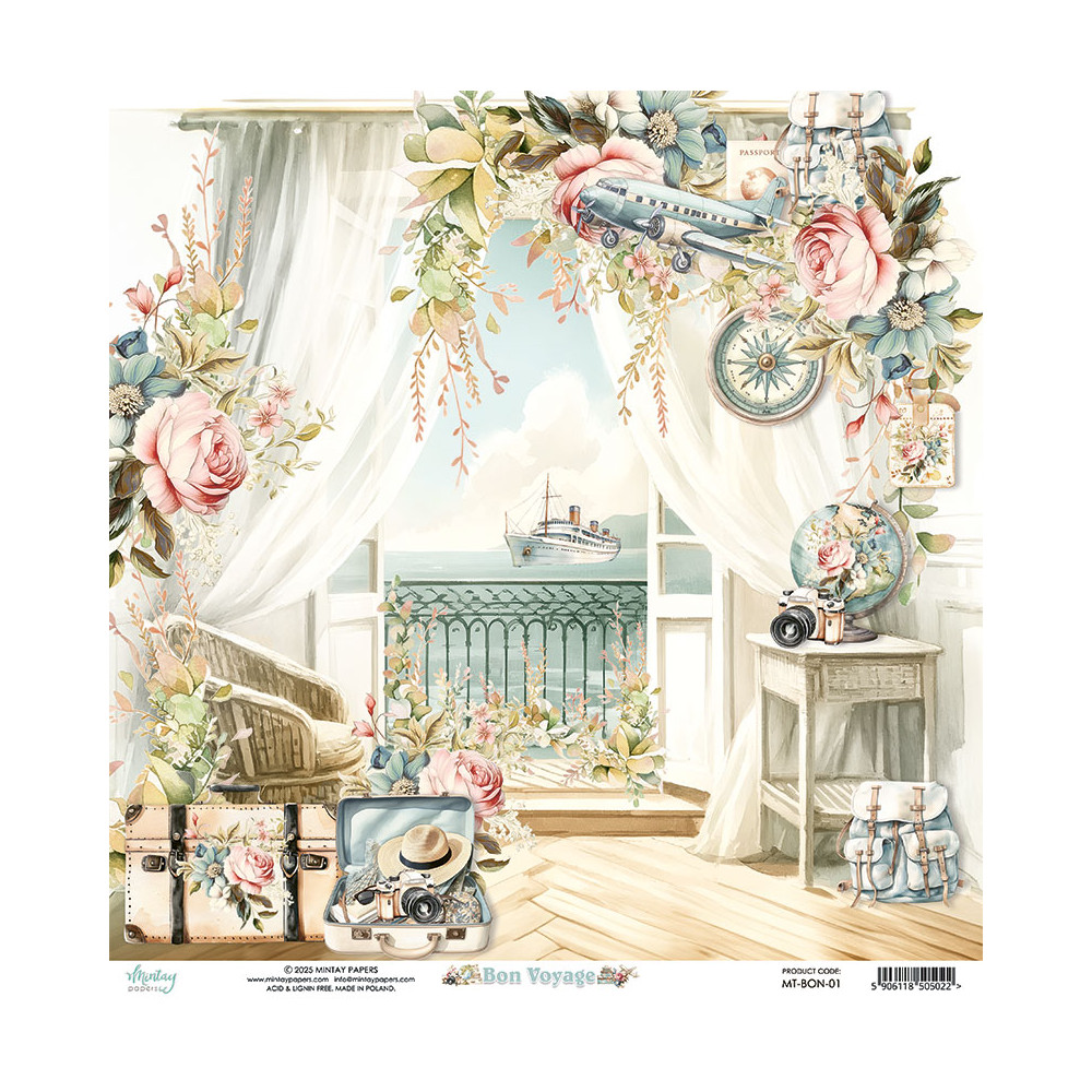 Papier do scrapbookingu 30,5 x 30,5 cm - Mintay - Bon Voyage 01