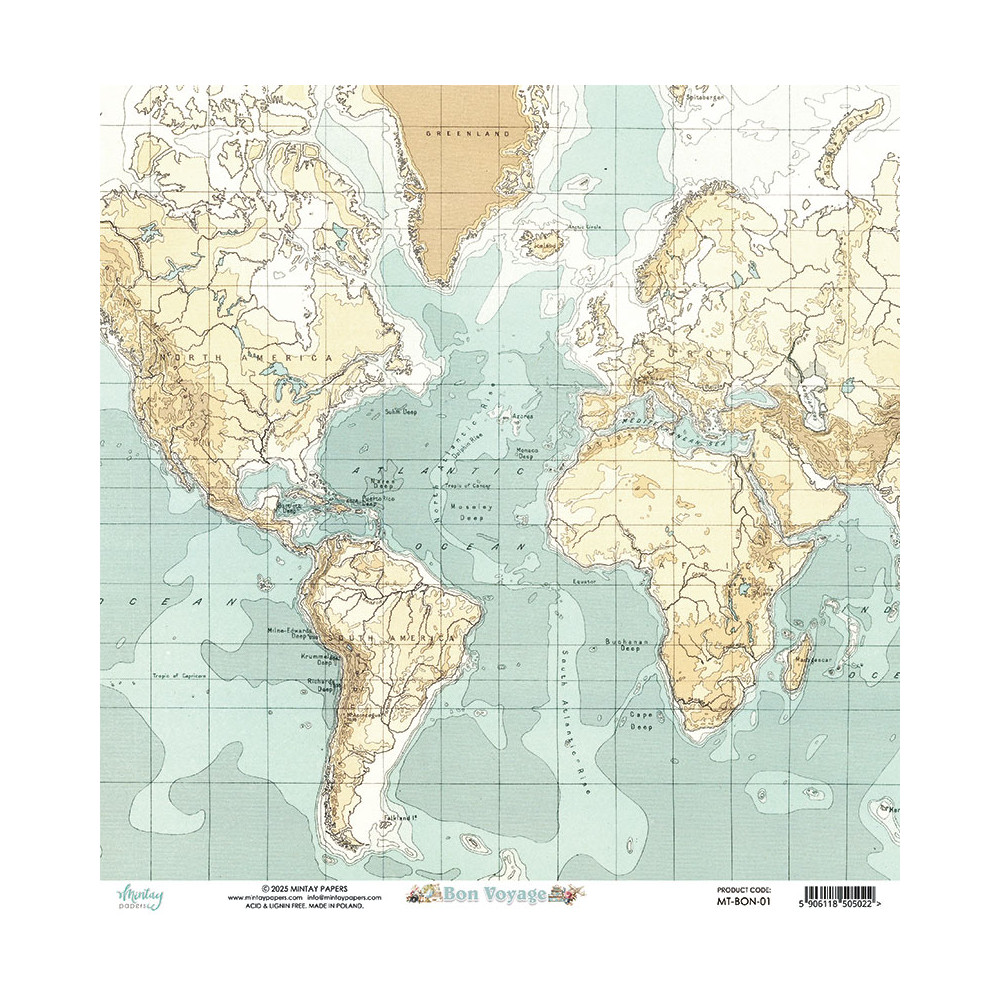 Papier do scrapbookingu 30,5 x 30,5 cm - Mintay - Bon Voyage 01