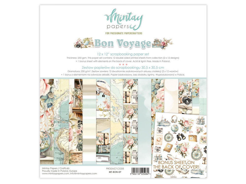 Set of scrapbooking papers 30,5 x 30,5 cm - Mintay - Bon Voyage