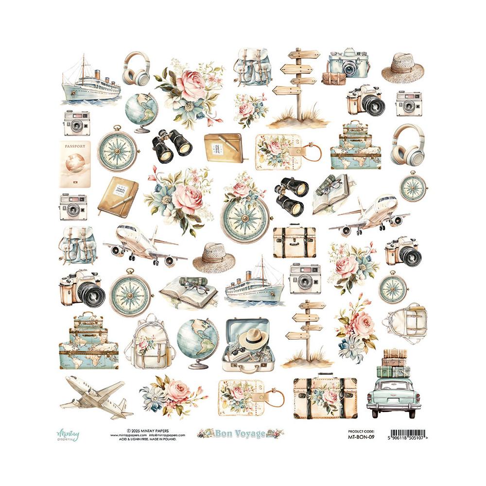 Set of scrapbooking papers 30,5 x 30,5 cm - Mintay - Bon Voyage