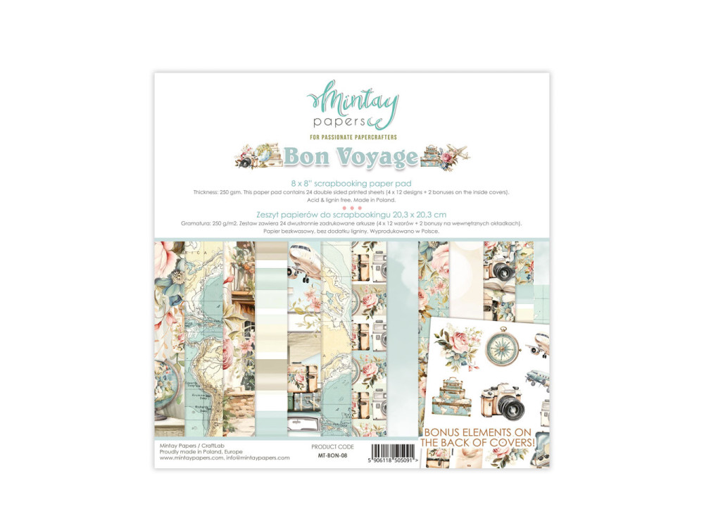 Set of scrapbooking papers 20,3 x 20,3 cm - Mintay - Bon Voyage