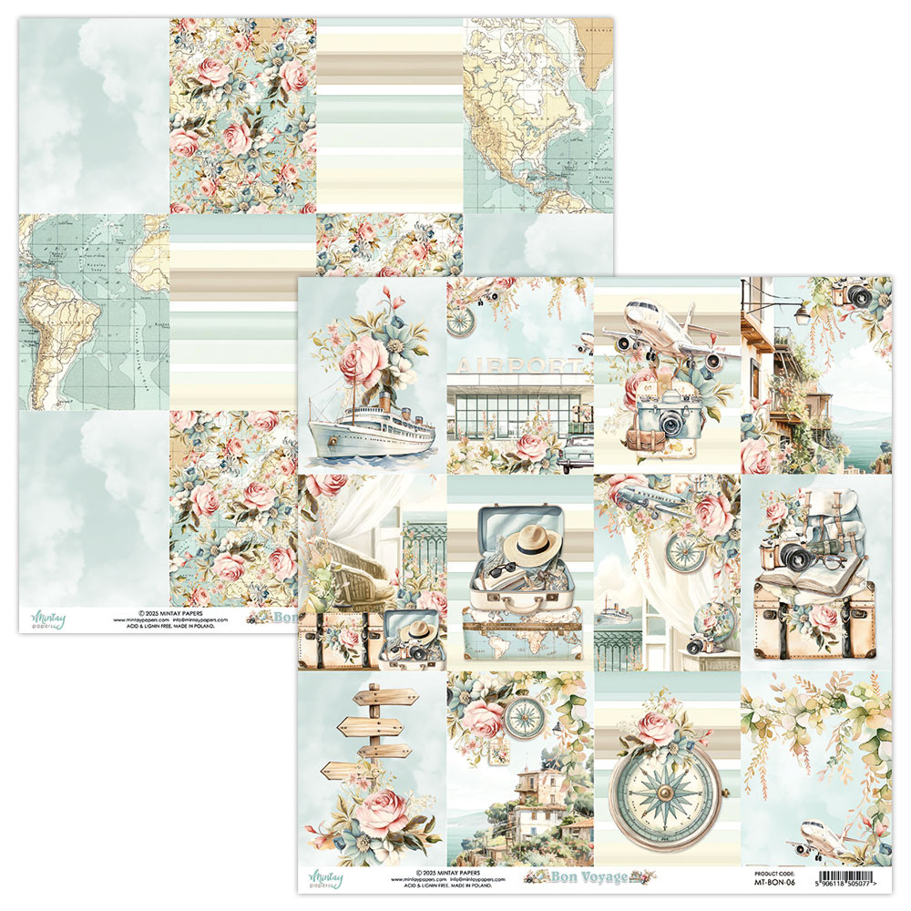 Zestaw papierów do scrapbookingu 15,2 x 15,2 cm - Mintay - Bon Voyage