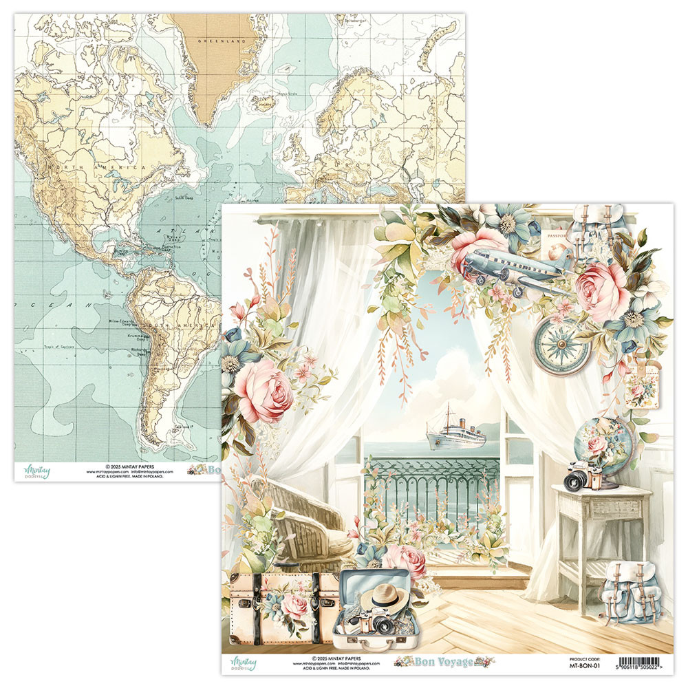 Zestaw papierów do scrapbookingu 15,2 x 15,2 cm - Mintay - Bon Voyage