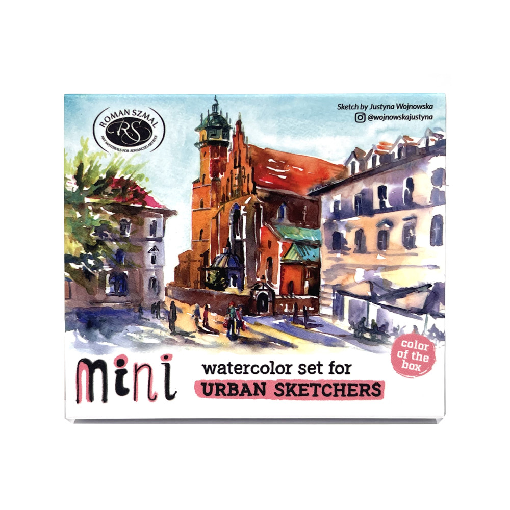 Zestaw akwareli Aquarius w półkostkach Mini Urban Sketchers - Roman Szmal - Pink, 8 kolorów