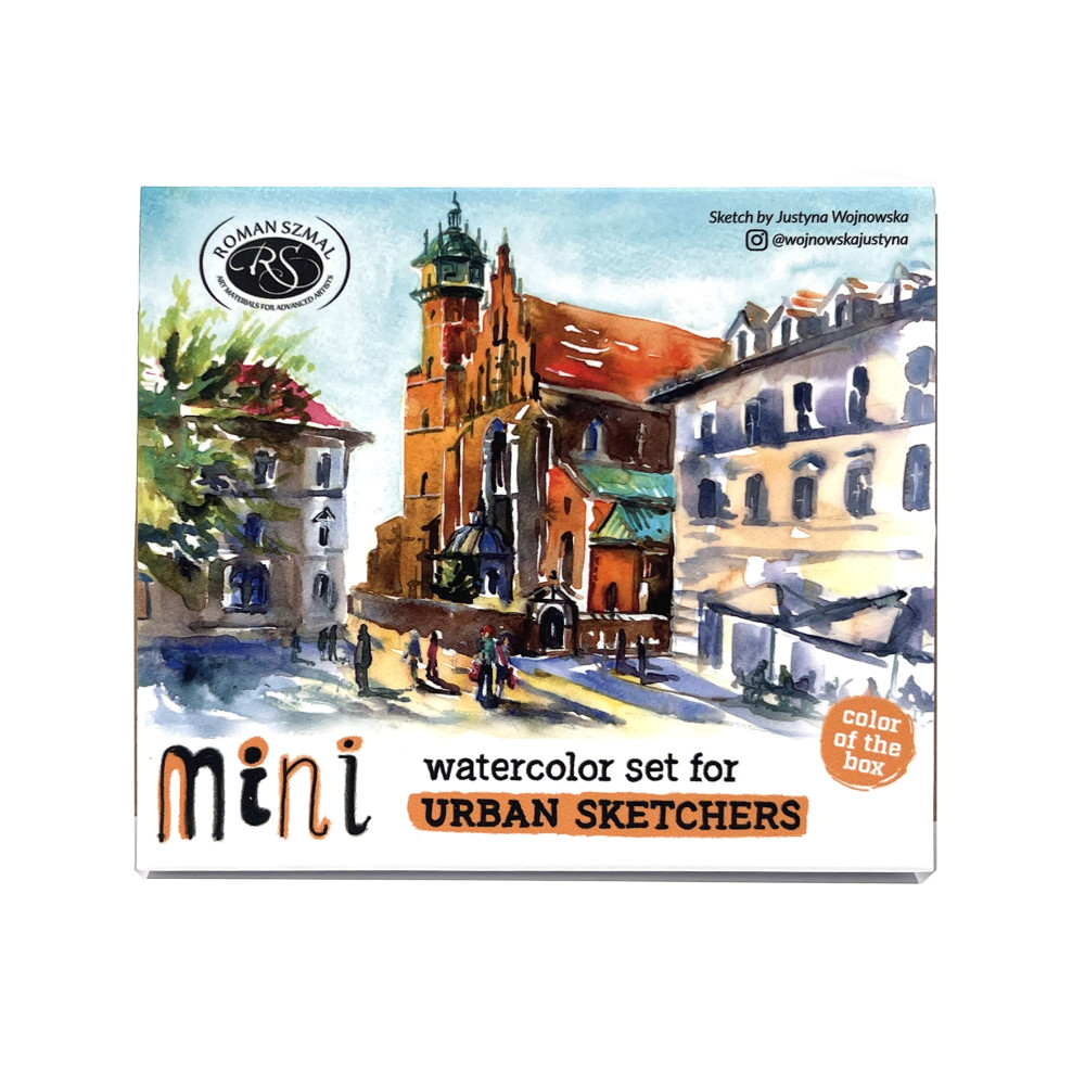 Zestaw akwareli Aquarius w półkostkach Mini Urban Sketchers - Roman Szmal - Apricot, 8 kolorów