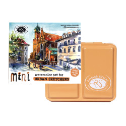 Zestaw akwareli Aquarius w półkostkach Mini Urban Sketchers - Roman Szmal - Apricot, 8 kolorów