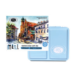 Zestaw akwareli Aquarius w półkostkach Mini Urban Sketchers - Roman Szmal - Blue, 8 kolorów