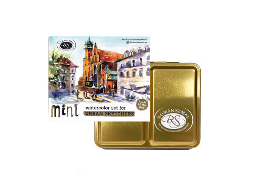 Zestaw akwareli Aquarius w półkostkach Mini Urban Sketchers - Roman Szmal - Gold, 8 kolorów
