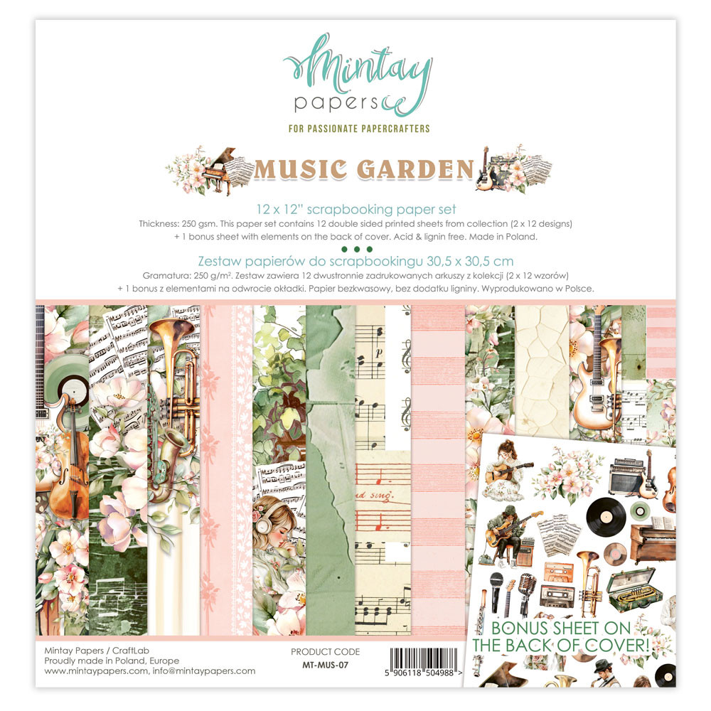 Set of scrapbooking papers 30,5 x 30,5 cm - Mintay - Music Garden