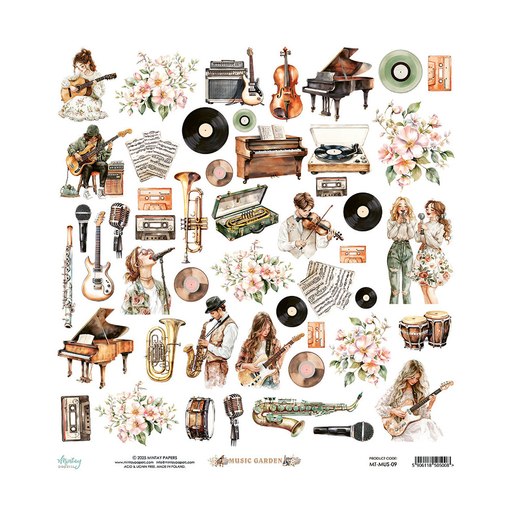 Set of scrapbooking papers 30,5 x 30,5 cm - Mintay - Music Garden