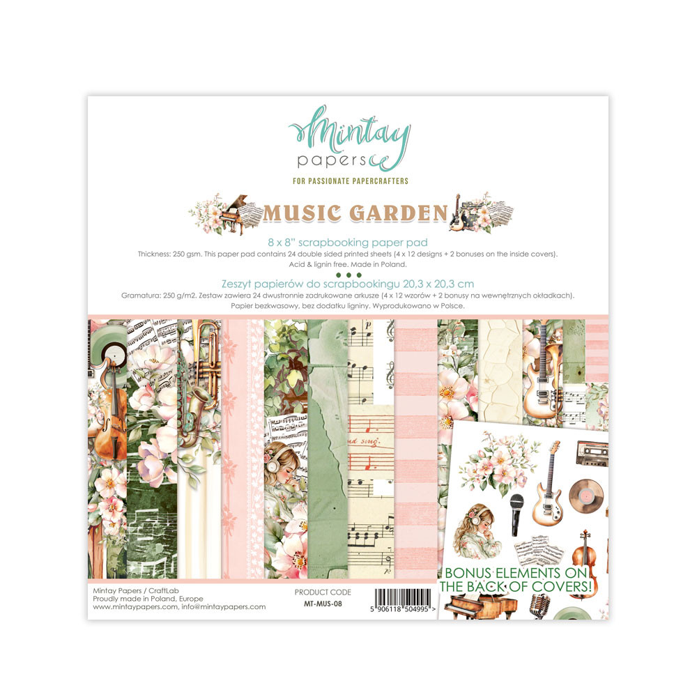 Set of scrapbooking papers 15,2 x 15,2 cm - Mintay - Music Garden