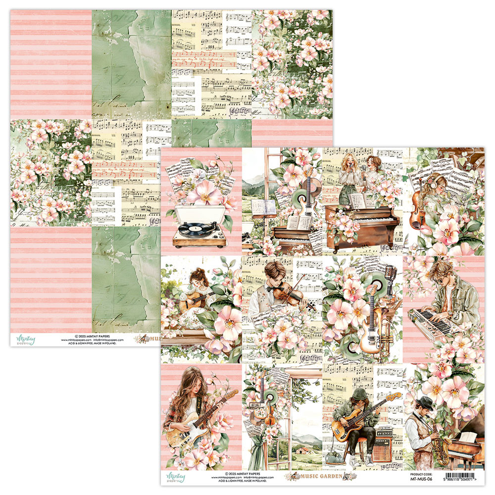 Set of scrapbooking papers 15,2 x 15,2 cm - Mintay - Music Garden