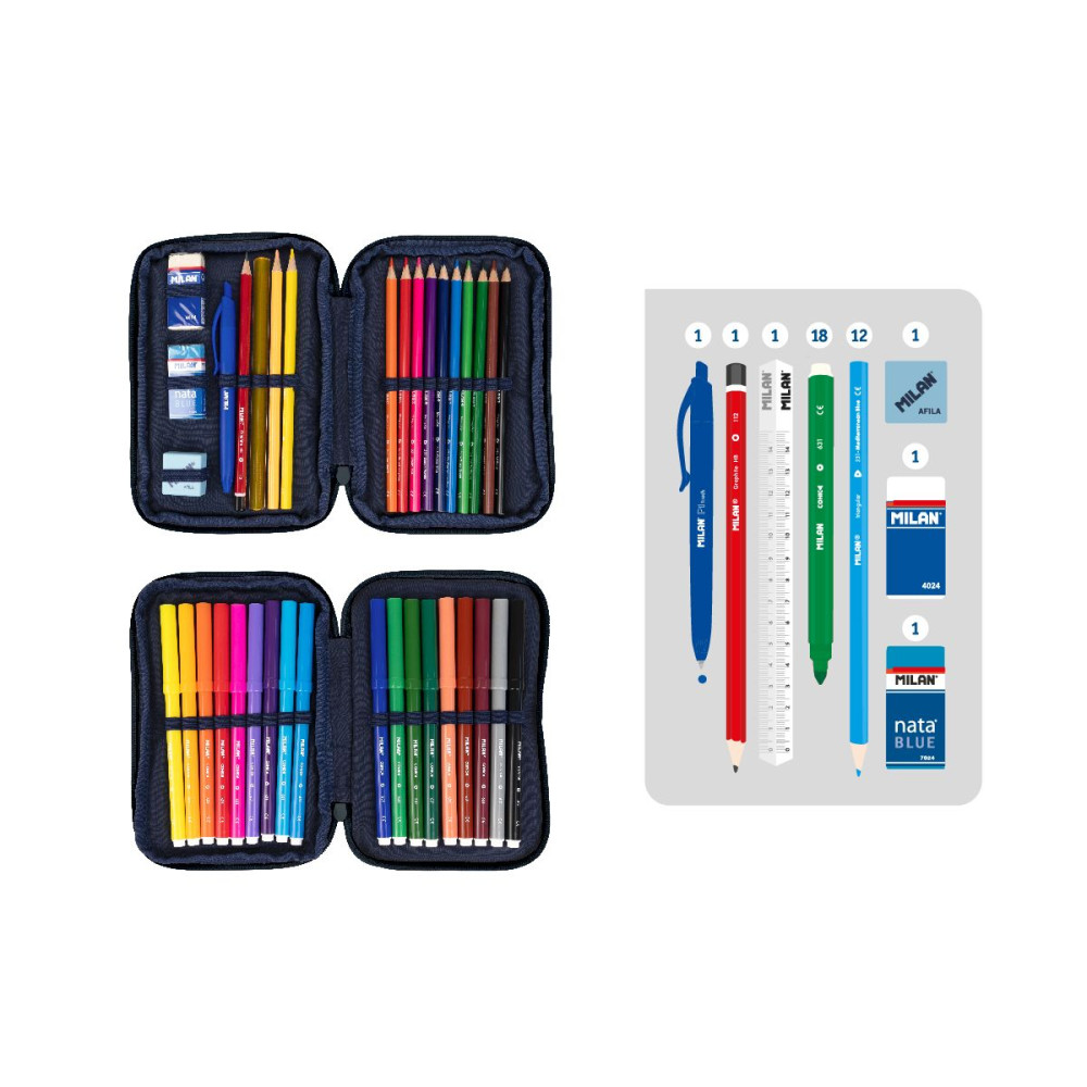 2-Level pencil case with supplies 430 - Milan - navy blue