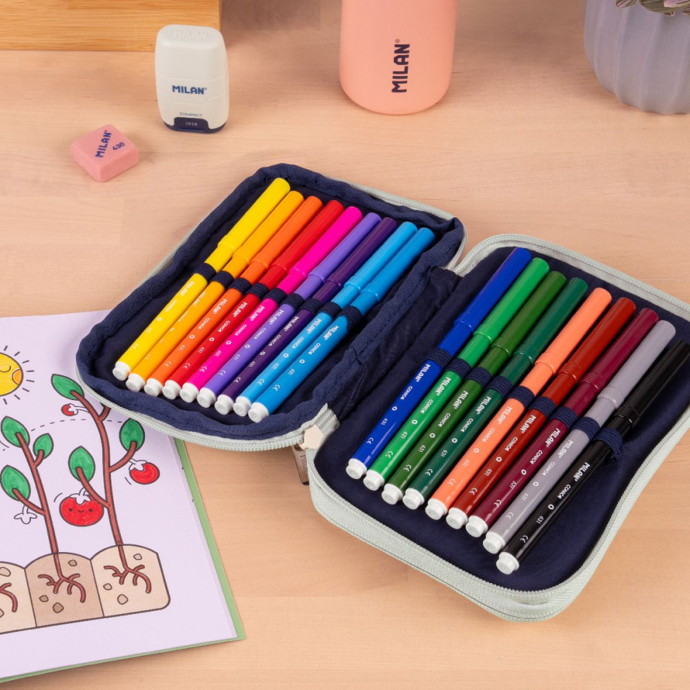 2-Level pencil case with supplies 430 - Milan - green