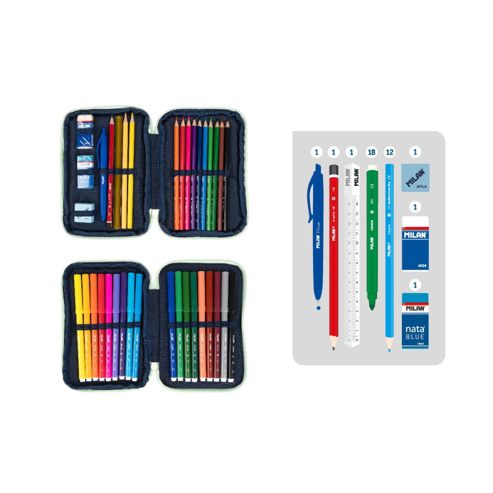 2-Level pencil case with supplies 430 - Milan - green