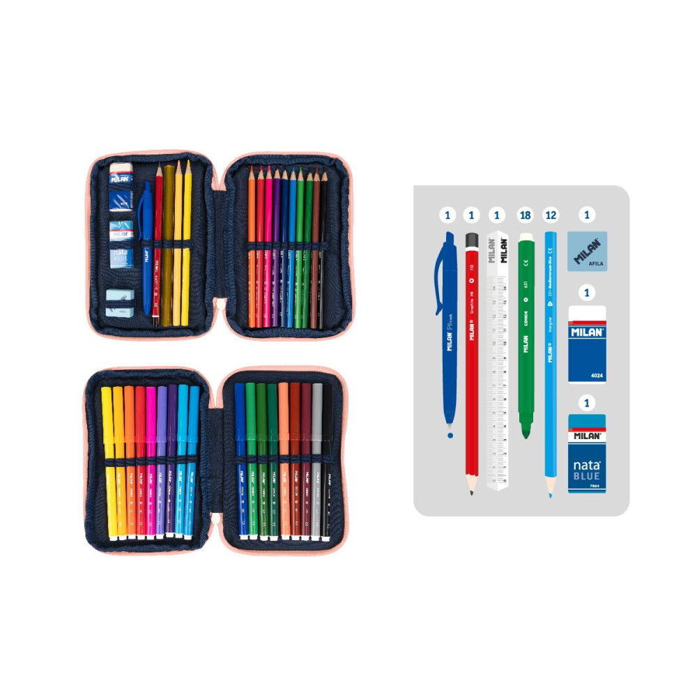 2-Level pencil case with supplies 430 - Milan - pink