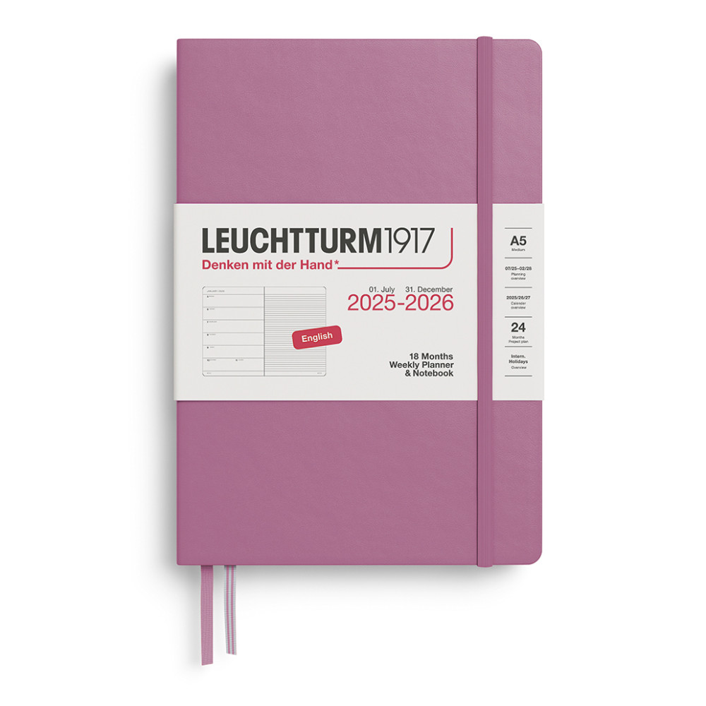 Planer tygodniowy 2025/2026 A5 - Leuchtturm1917 - Dusty Rose, twarda okładka