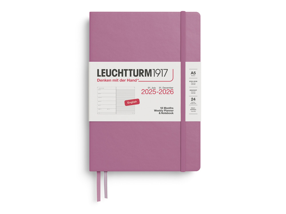 Planer tygodniowy 2025/2026 A5 - Leuchtturm1917 - Dusty Rose, twarda okładka