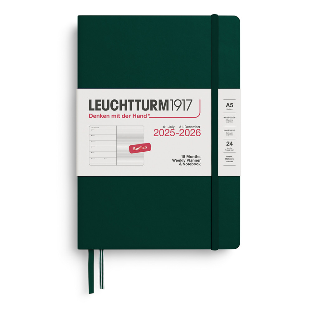 Planer tygodniowy 2025/2026 A5 - Leuchtturm1917 - Forest Green, twarda okładka