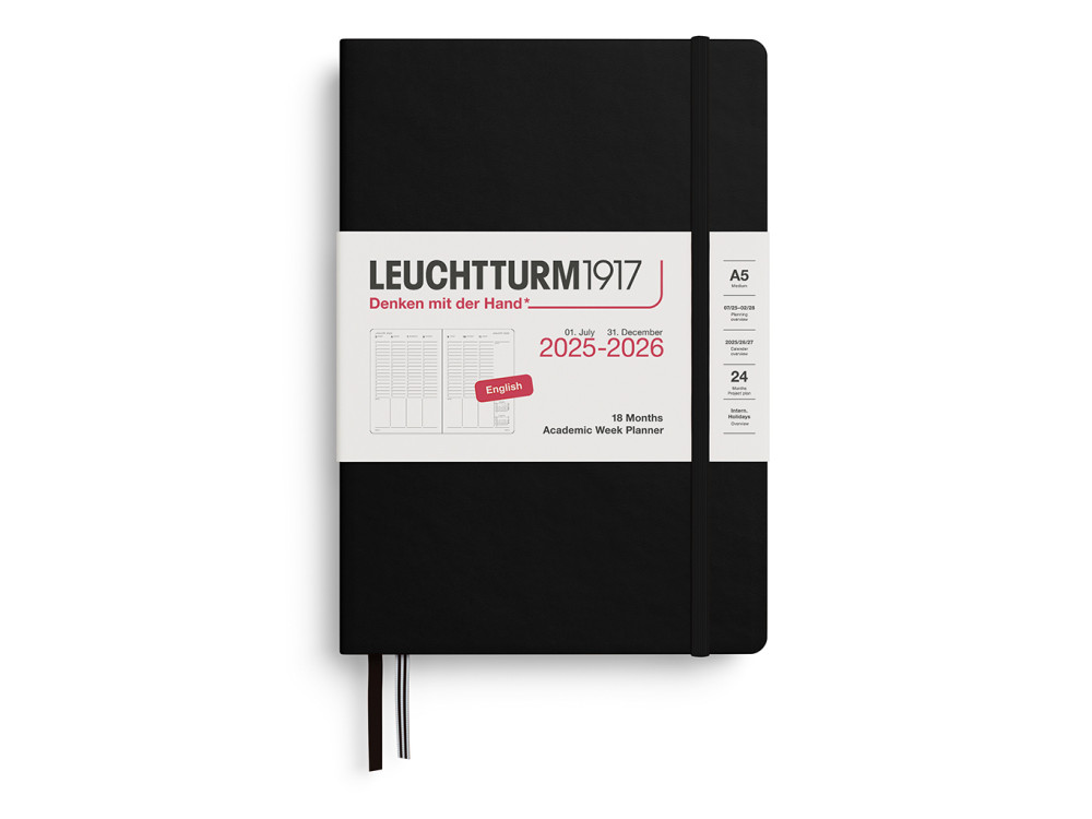 Academic Planner & Notebook 2025/2026 A5 - Leuchtturm1917 - Black, hardcover