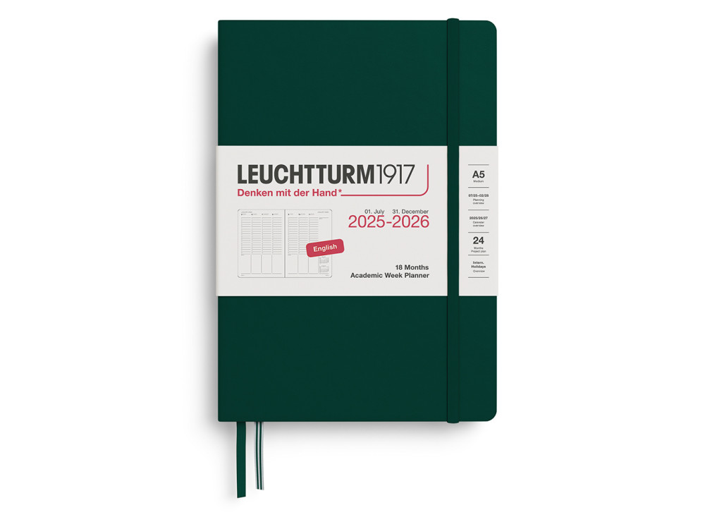 Planer akademicki 2025/2026 A5 - Leuchtturm1917 - Forest Green, twarda okładka