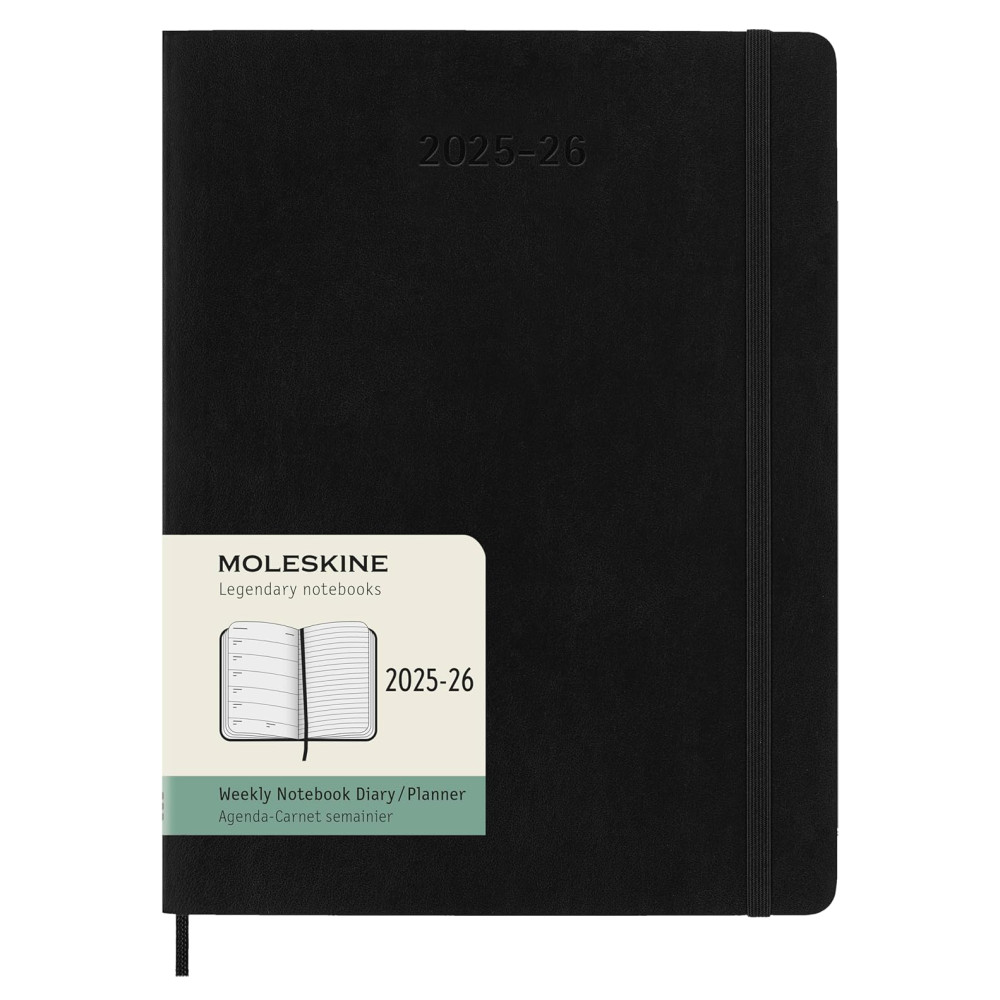 Kalendarz tygodniowy 2025/2026 XL - Moleskine - Black, miękka okładka