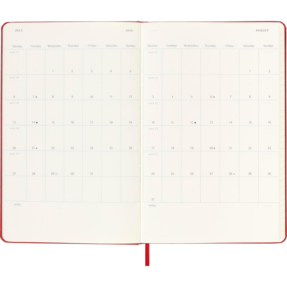 Kalendarz tygodniowy 2025/2026 L - Moleskine - Scarlet Red, twarda okładka