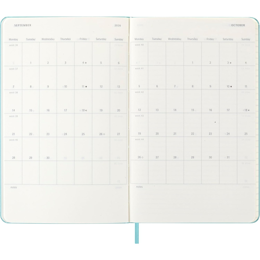 Kalendarz tygodniowy 2025/2026 L - Moleskine - Aquamarine, twarda okładka
