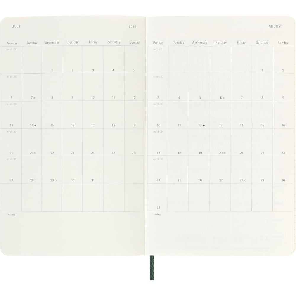 Kalendarz tygodniowy 2025/2026 L - Moleskine - Myrtle Green, miękka okładka