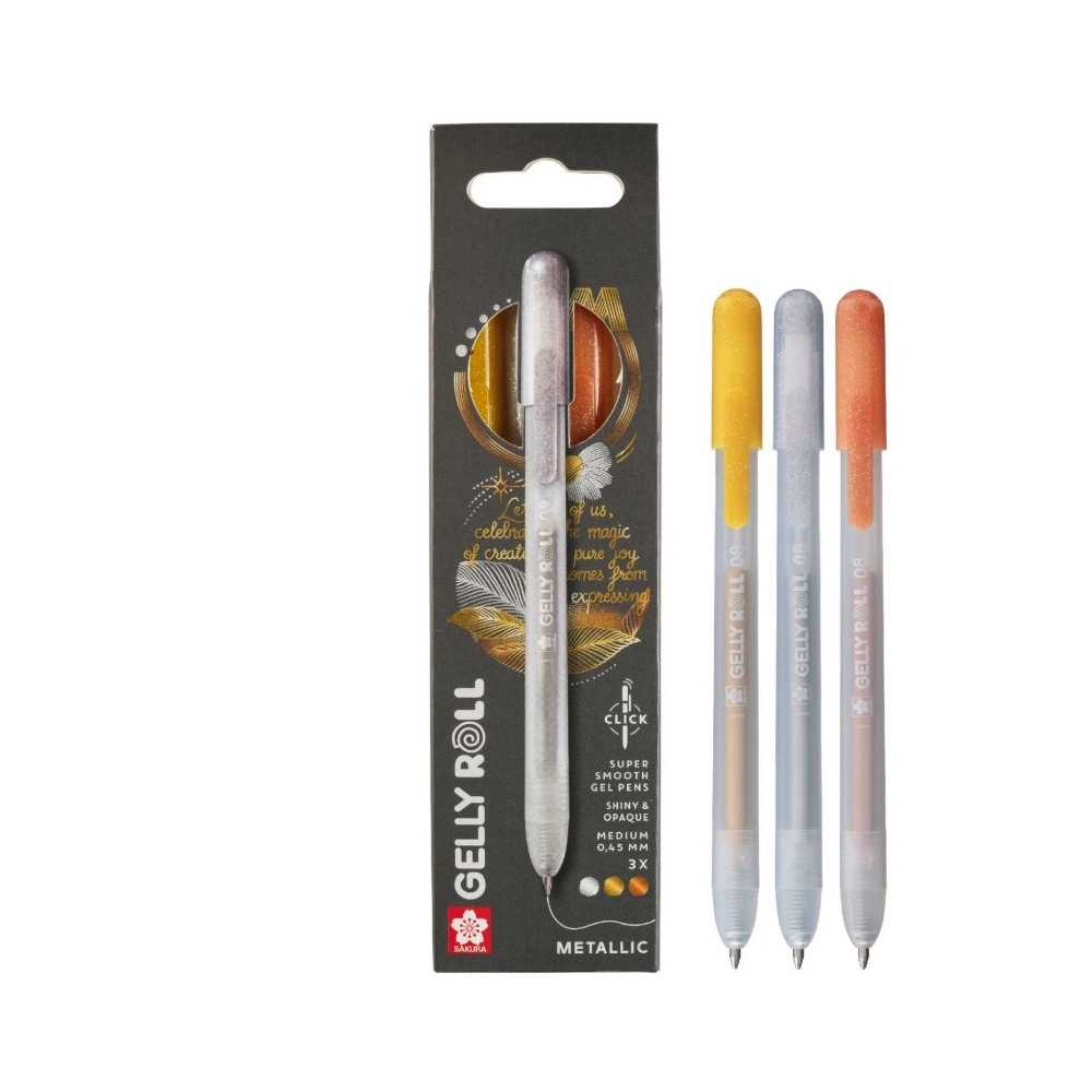 Zestaw długopisów żelowych Gelly Roll Metallic 3B - Sakura - 0,45 mm, 3 szt.