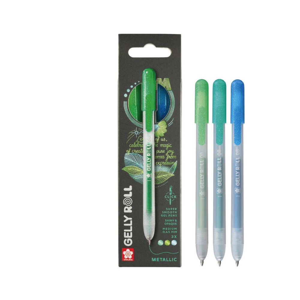 Zestaw długopisów żelowych Gelly Roll Metallic 3D - Sakura - 0,45 mm, 3 szt.