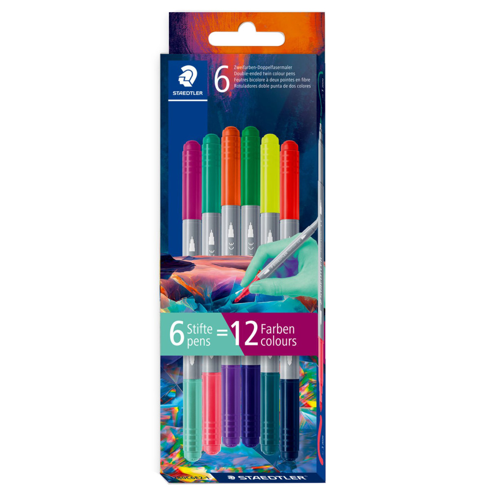 Set of double-sided Twin Color pens - Pentel - dark, 6 pcs.