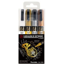 Set of ZIG Cartoonist Mangaka Opaque Liner pens - Kuretake - 4 pcs.