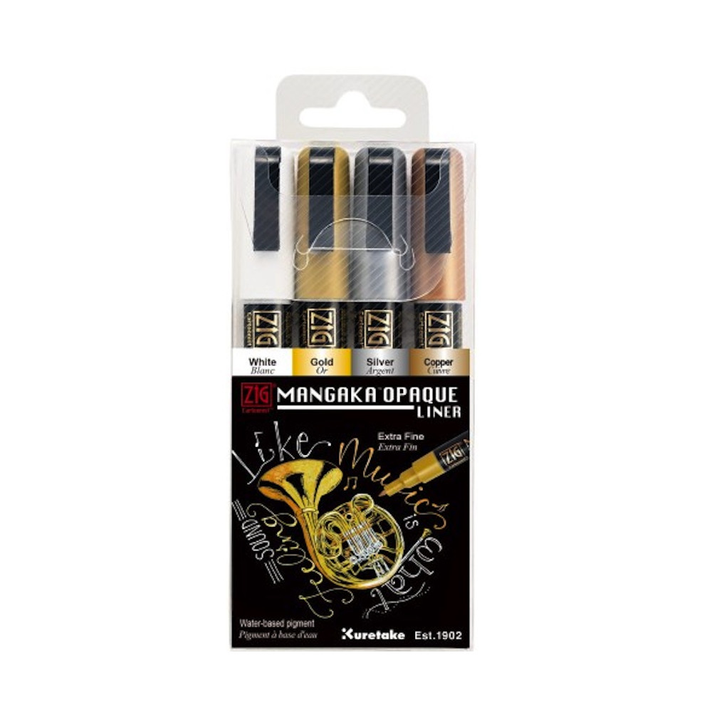 Set of ZIG Cartoonist Mangaka Opaque Liner pens - Kuretake - 4 pcs.
