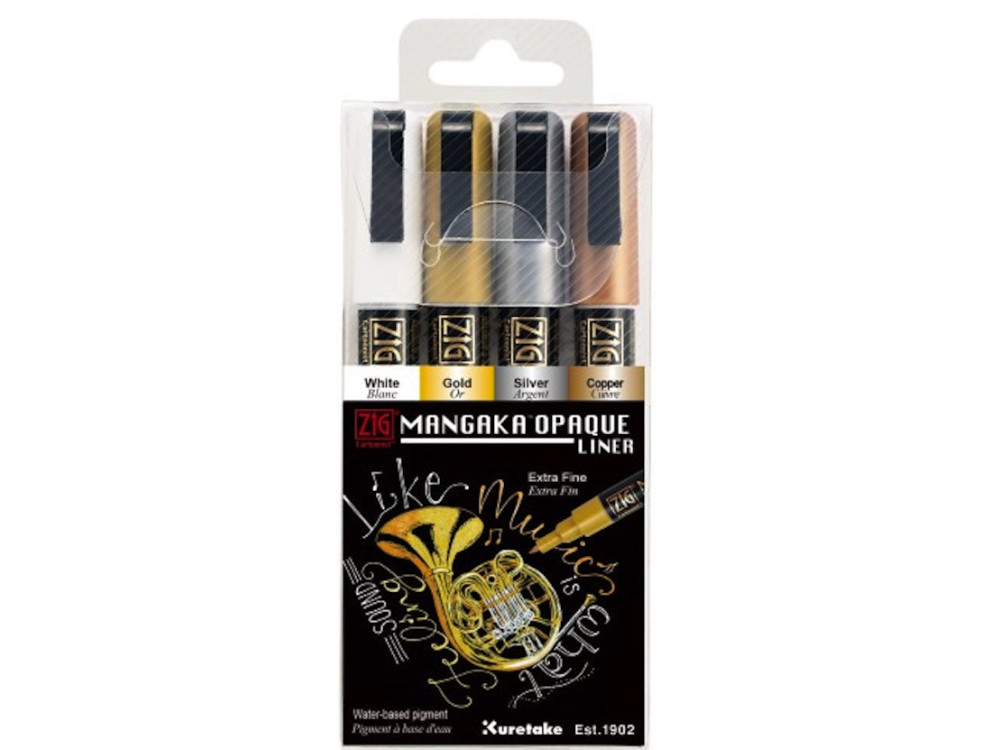 Set of ZIG Cartoonist Mangaka Opaque Liner pens - Kuretake - 4 pcs.