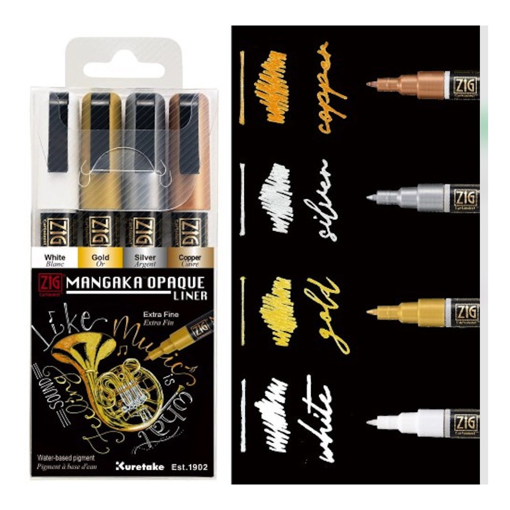 Zestaw pisaków ZIG Cartoonist Mangaka Opaque Liner - Kuretake - 4 szt.