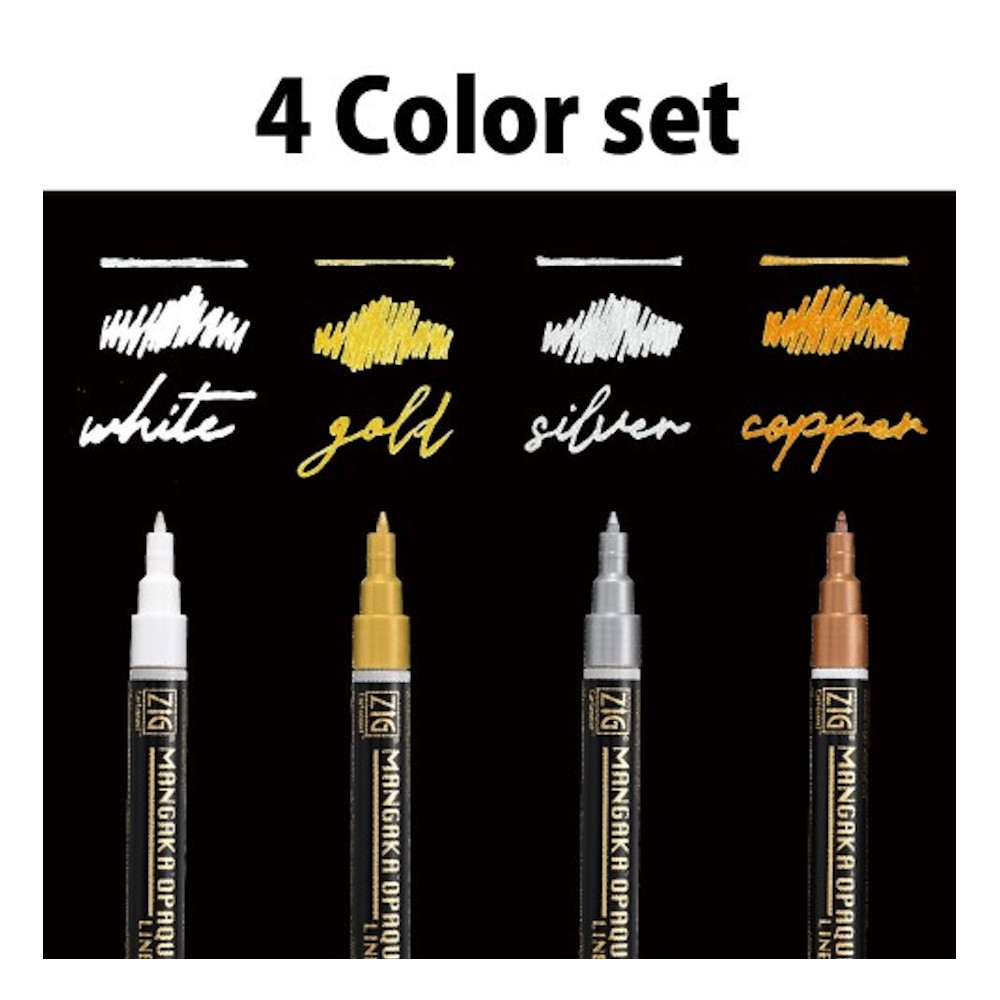 Set of ZIG Cartoonist Mangaka Opaque Liner pens - Kuretake - 4 pcs.