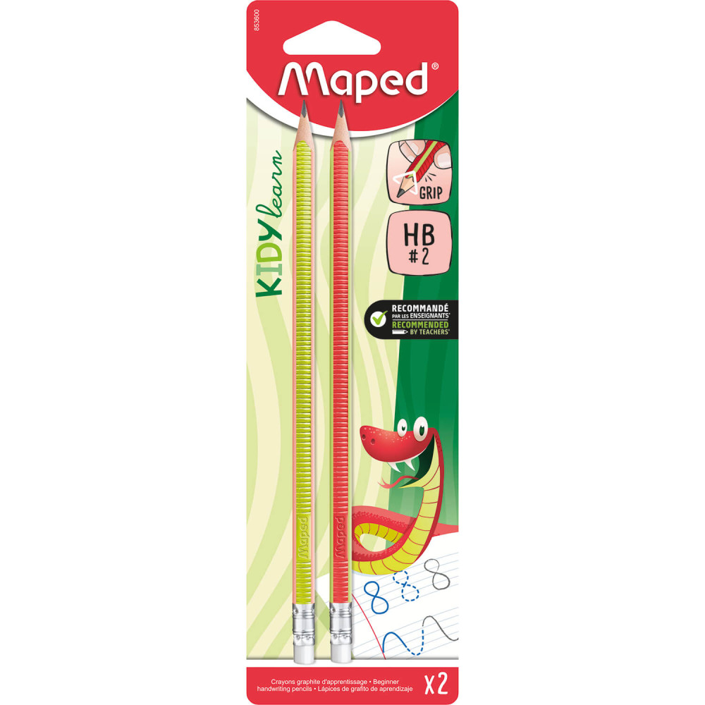Zestaw ołówków antypoślizgowych z gumką Kidy Learn - Maped - HB, 2 szt.