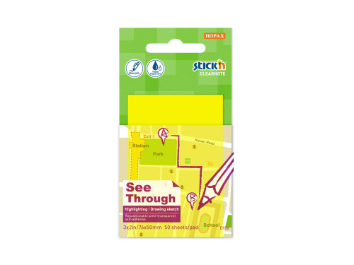 See through sticky notes Stick'N - yellow, 7,6 x 5,1 cm, 50 pcs.