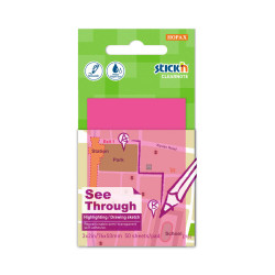 Karteczki samoprzylepne przezroczyste Stick'N - różowe, 7,6 x 5,1 cm, 50 szt.