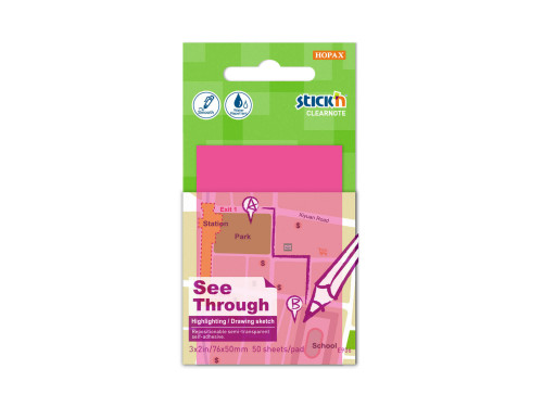 See through sticky notes Stick'N - pink, 7,6 x 5,1 cm, 50 pcs.