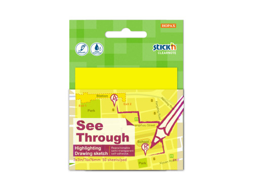 See through sticky notes Stick'N - yellow, 7,6 x 7,6 cm, 50 pcs.