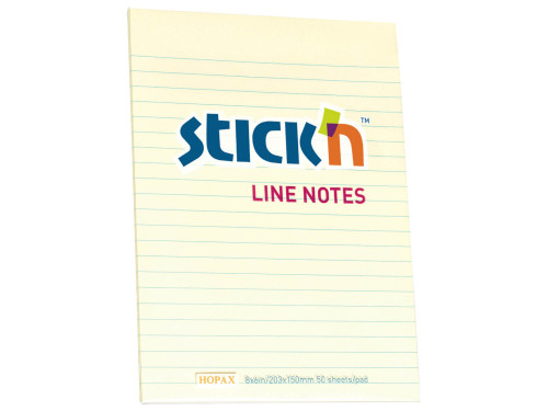 Karteczki samoprzylepne w linie Stick'N - żółte, 20,3 × 15,2 cm, 50 szt.