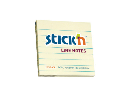 Karteczki samoprzylepne w linie Stick'N - żółte, 7,6 × 7,6 cm, 50 szt.